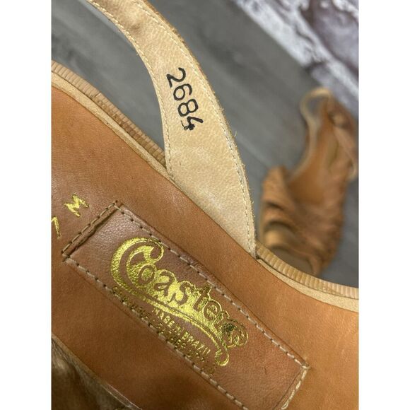 Coasters 2684 Brown Leather Braided Strappy Heel Sandals Women Sz 7M US/38EU - Picture 6 of 16